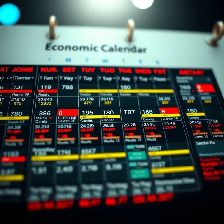 Financial calendar displaying key economic events and data releases for market analysis