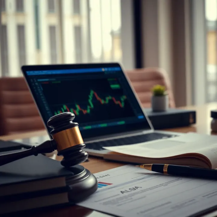 Legal documents and a laptop showing compliance and safety in binary options trading