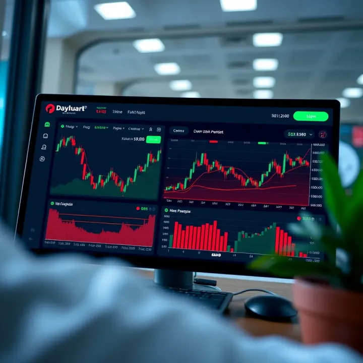 Dashboard view of a free demo financial trading account showing live market charts and virtual portfolio balance