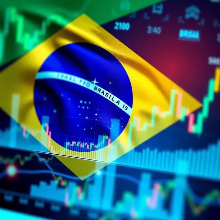Illustration showing digital financial graphs and Brazilian flag symbolizing copy trading in Brazil