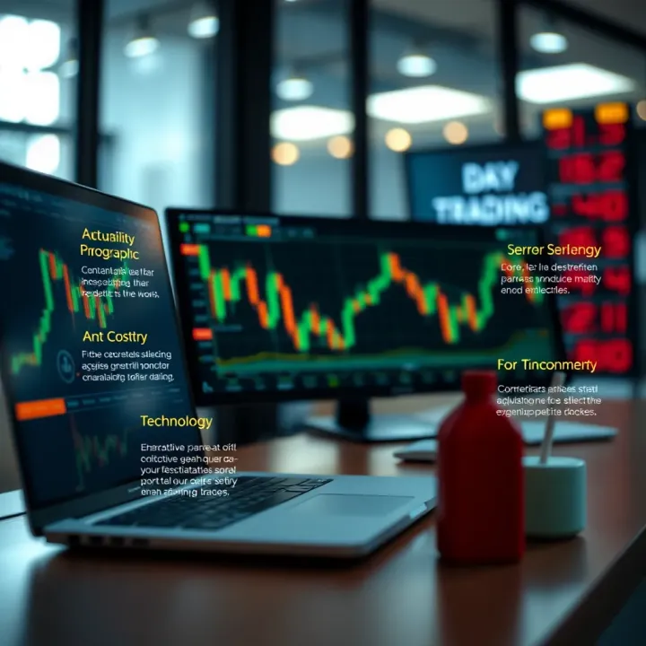 Visual representation of factors to consider when selecting a day trading broker including costs, security, and technology