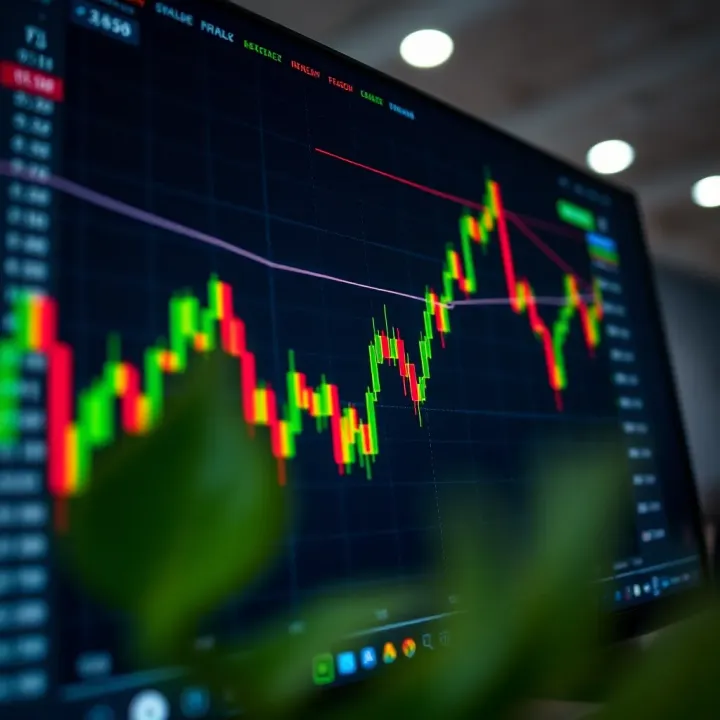 Graph showing stock price fluctuations during a trading day on a computer screen