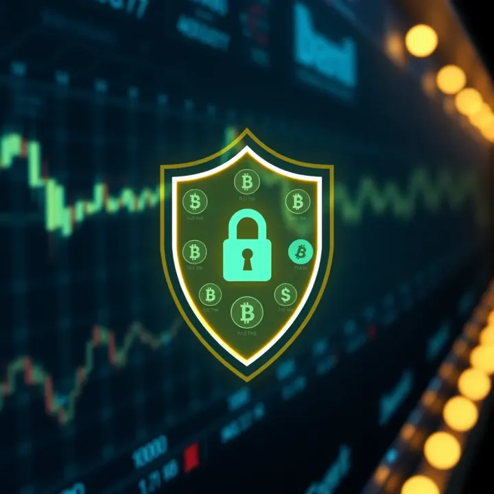 Security Features Enhancing Cryptocurrency Trading Protection Security shield icon with digital currency symbols representing safe and secure crypto trading