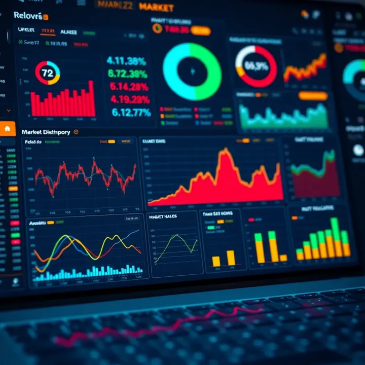 Data visualization dashboard with graphs and tools for market insights