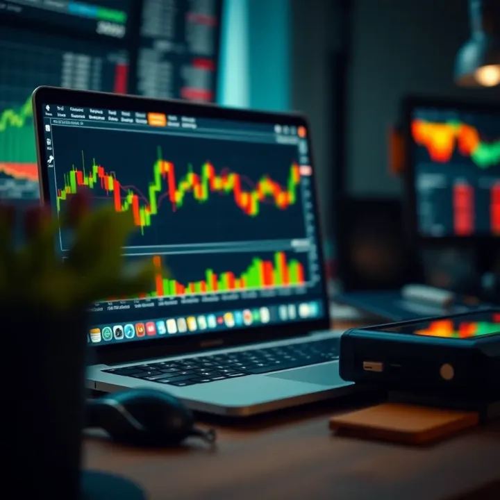Open laptop displaying trading software with market data charts