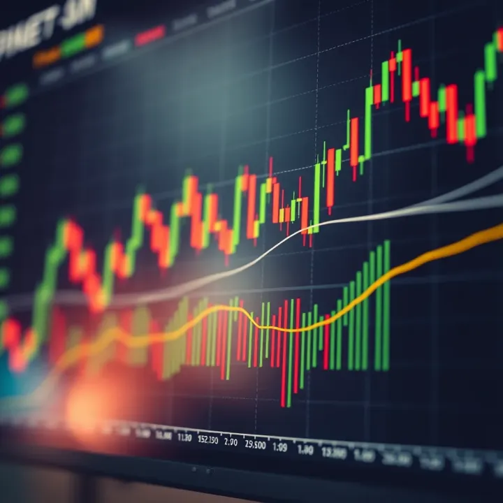 Candlestick chart illustrating price fluctuations in the Forex market with technical indicators