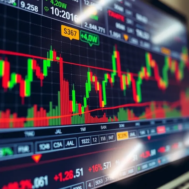 Chart showing candlestick patterns and trading volume in futures market