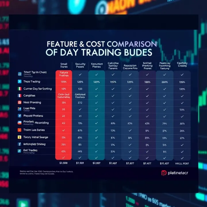 Comparison chart highlighting features, costs, and security measures of various day trading platforms