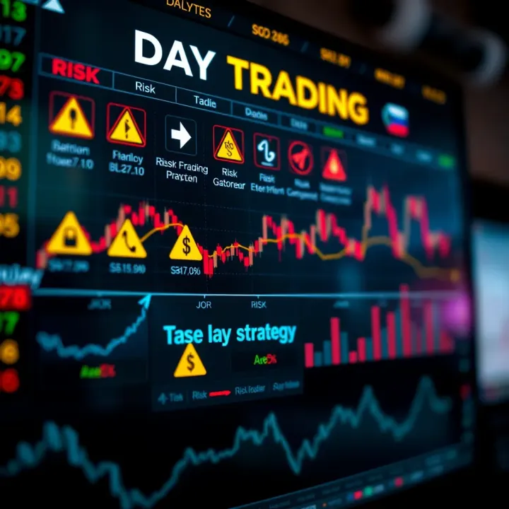 Illustration showing key financial market elements including risk symbols and trading strategy icons