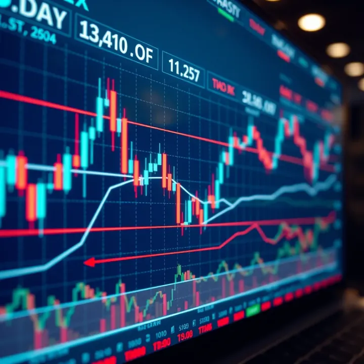Graph showing financial chart with candlestick patterns illustrating day trading signals