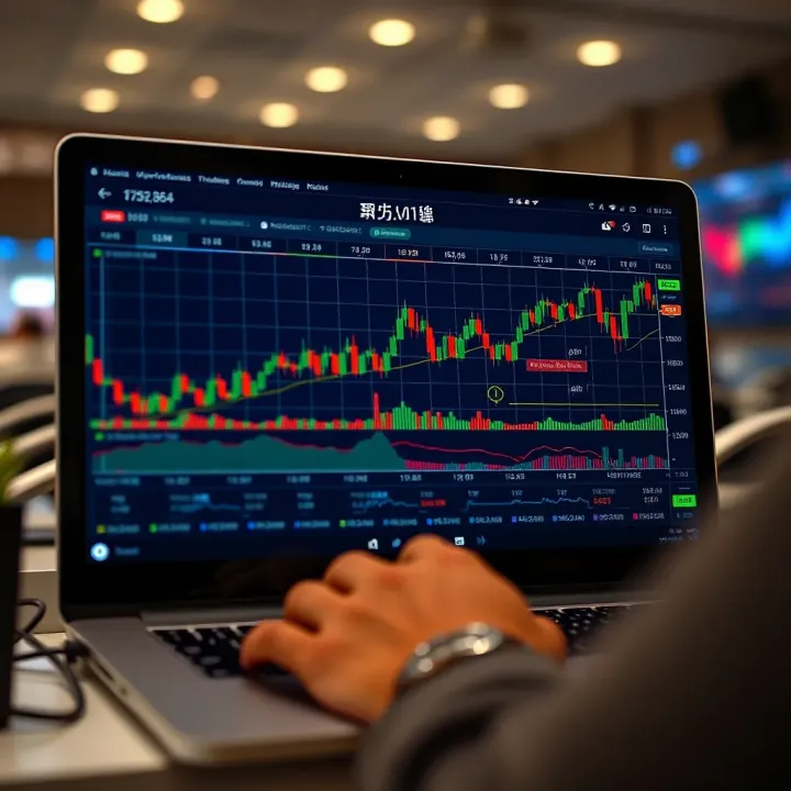 Digital trading platform interface showing simulated financial charts and data