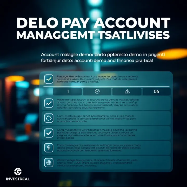 Graphic showing a checklist for managing demo accounts effectively with icons representing key strategies and warnings