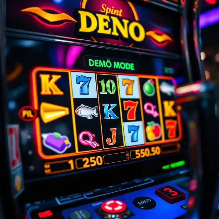 Slot machine interface displaying various symbols in a demo mode