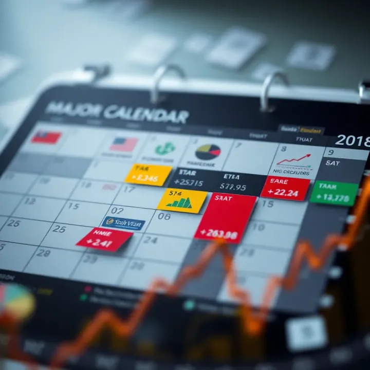 Calendar with financial icons representing key economic events and indicators