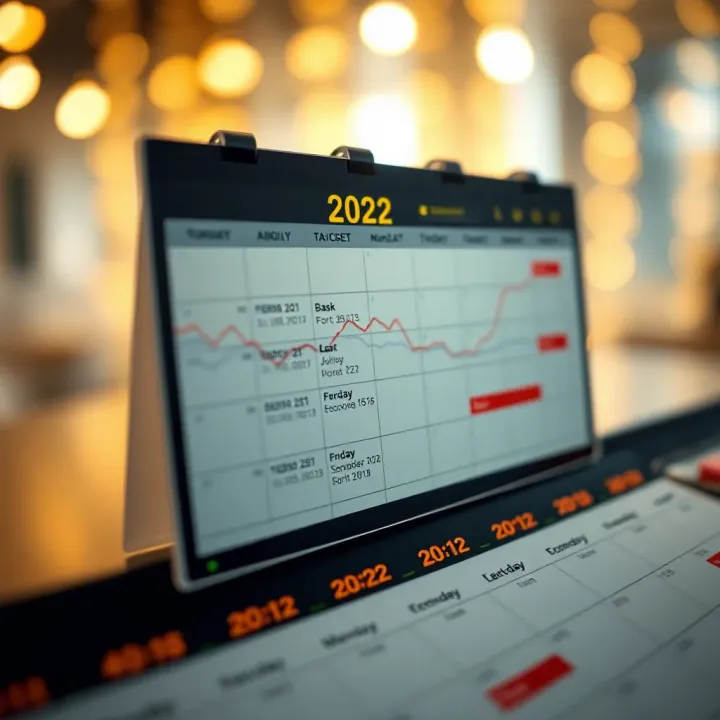Calendar displaying key economic events and dates marked for financial analysis