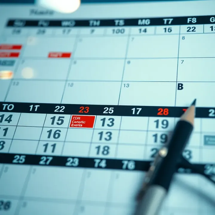 Calendar marked with important economic events and releases for tracking market impact