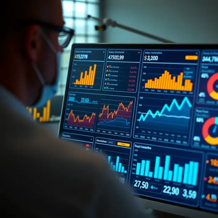 Digital dashboard displaying safety metrics and monitoring healthcare risks