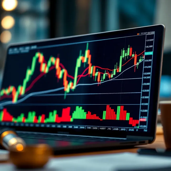 Illustration of price charts with candlestick patterns highlighting market trends