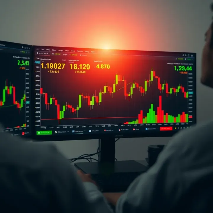 Illustration showing binary options trading charts and financial data on a computer screen