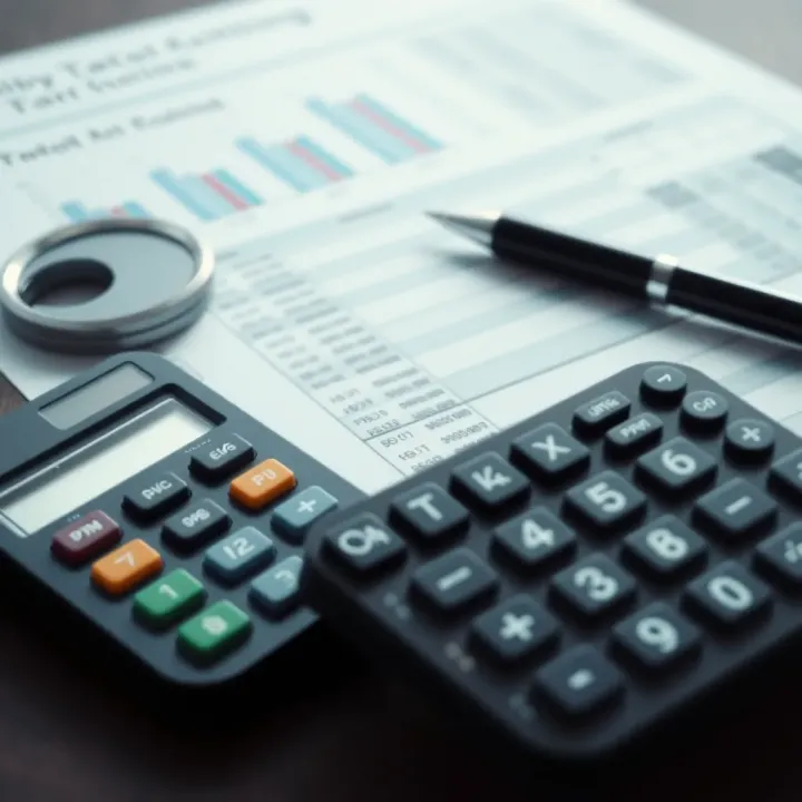 Illustration depicting financial documents and a calculator representing tax reporting for binary options trading