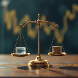 Visual representation of investment risks and rewards depicting balance scales with profit and loss icons