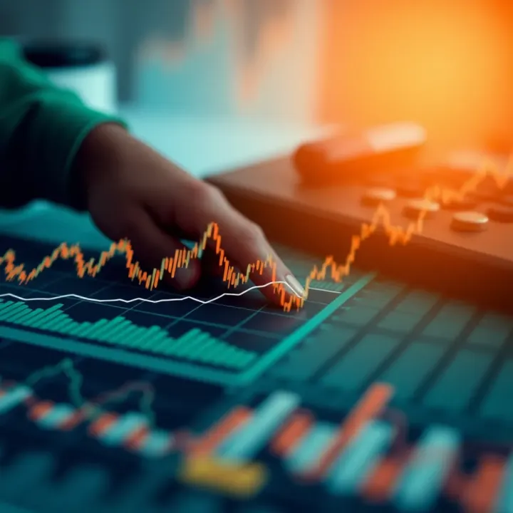 Graph and chart symbols illustrating market analysis and economic trends