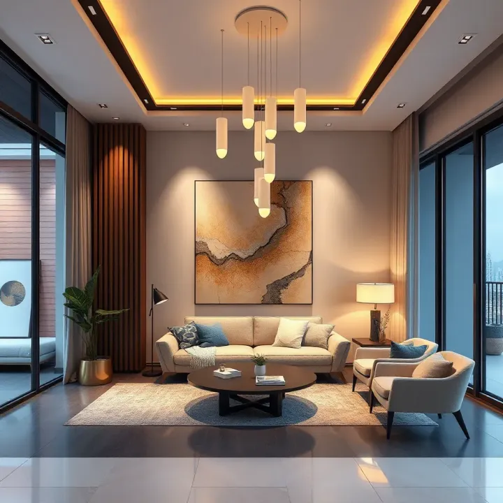 Modern interior design with contemporary furniture and elegant lighting