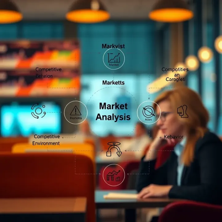 Diagram illustrating the components of market analysis including competitive environment and consumer behavior
