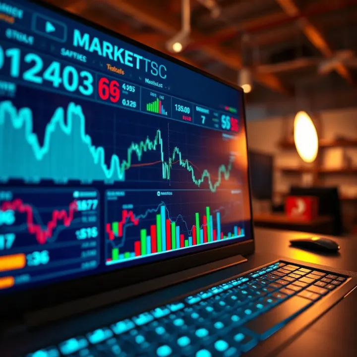 Visualization of Market Trends and Insights Graphical representation of market trends and statistical data on a screen