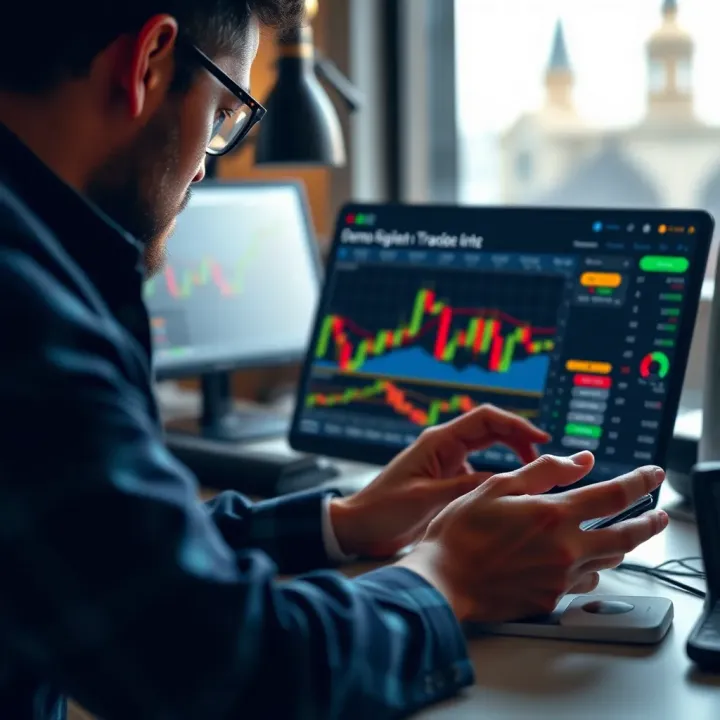 User analyzing trading strategies using a demo account on a digital device
