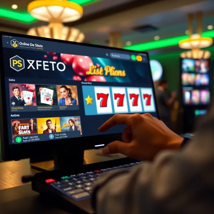 User navigating an online casino platform, selecting demo slots for risk-free gameplay