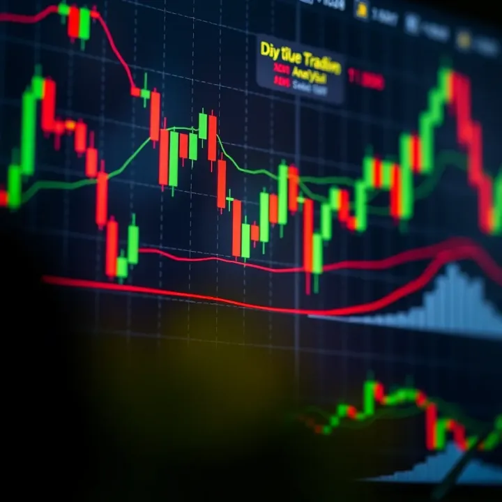 Chart displaying candlestick patterns and trading indicators for day trading analysis