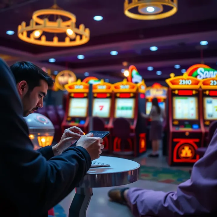 Player using a digital device to practice slot games without real money