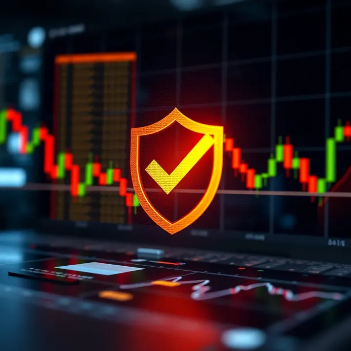 Illustration showing a secure binary options trading platform with a shield symbol and a check mark