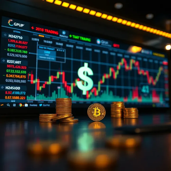 Illustration of risk-free trading environment with virtual currency symbols and financial graphs