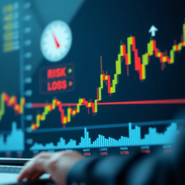 Graph showing risk management strategies in day trading with highlighted profit and loss limits