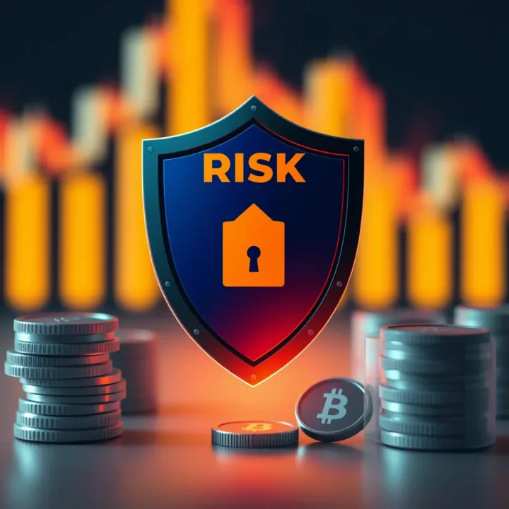 Conceptual illustration of risk management strategy with shield and financial icons representing security in investments