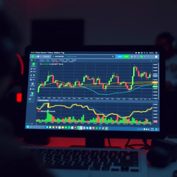 Computer screen displaying a secure trading platform interface with charts and analytics