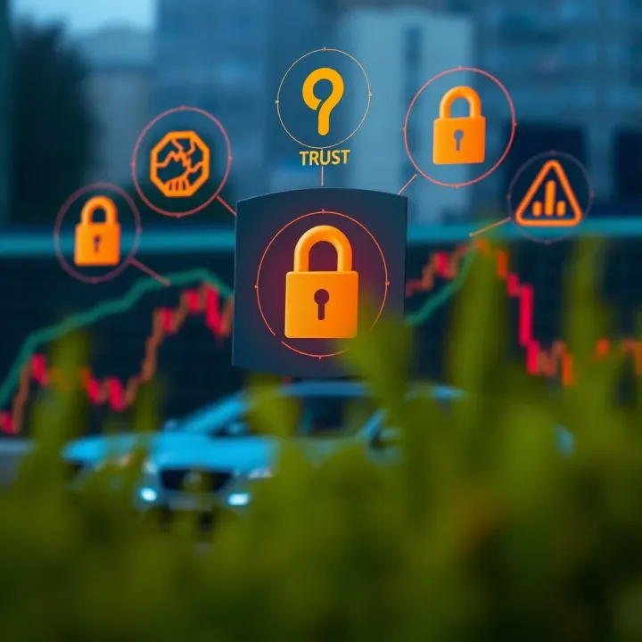 Conceptual illustration of secure financial decision making using binary options signals with icons of trust and analysis