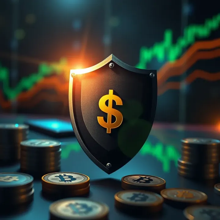 Illustration showing secure investment strategies with shield and financial symbols