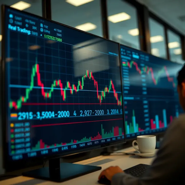 Automated Copy Trading Interface Showing Real-Time Market Data Graph displaying real-time trading data and automated copy trading interface on a digital screen
