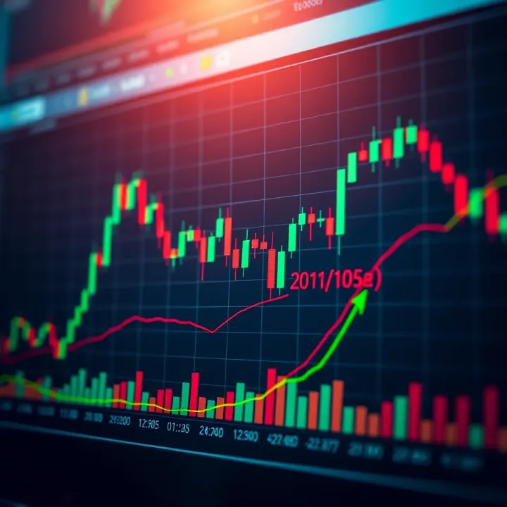 Graph illustrating rapid binary options trading with candlestick patterns and technical indicators