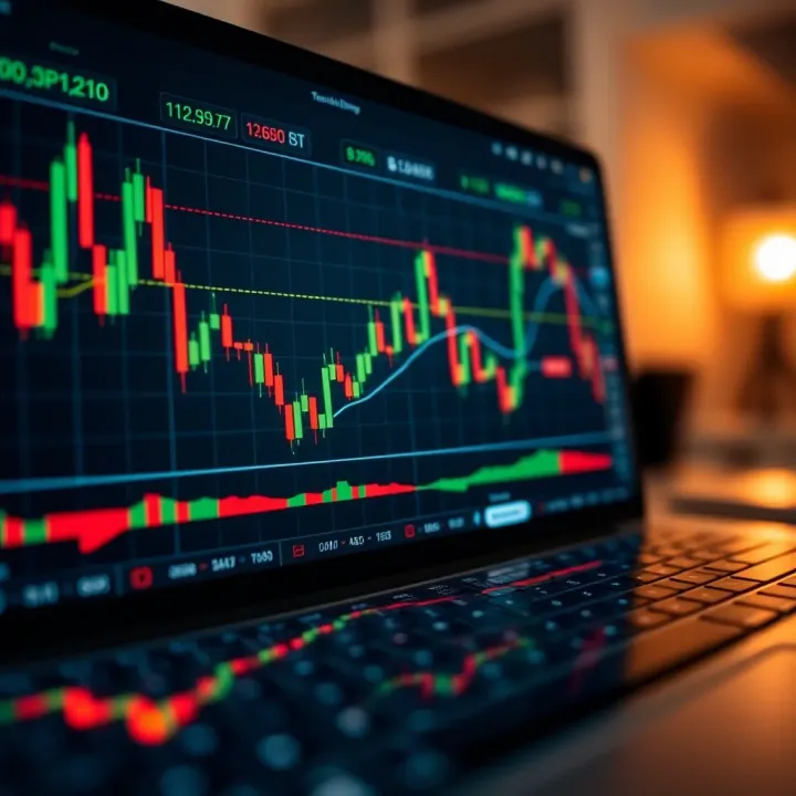 Technical analysis with candlestick chart and indicator overlays for binary options