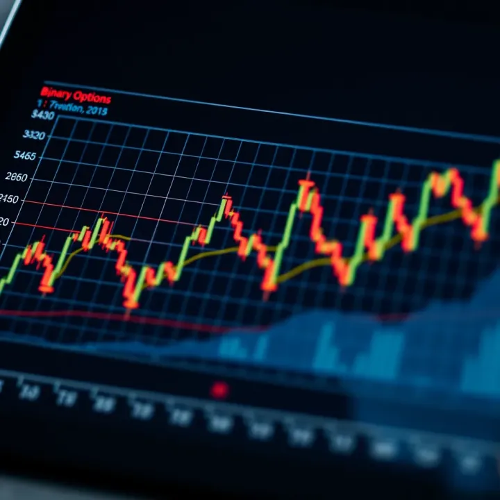 Graph illustrating the mechanics of binary options trading with financial trends and decision points