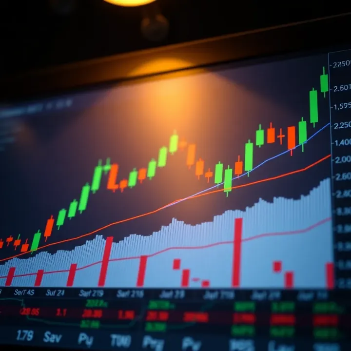 Candlestick chart displaying various bullish and bearish patterns used in financial analysis