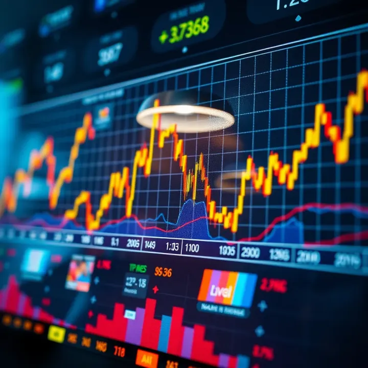 Graph showing rapid financial market fluctuations and trading activity throughout a single day