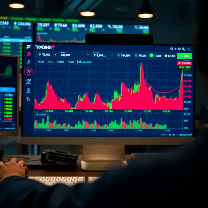 Virtual trading platform showing simulated financial transactions with virtual currency