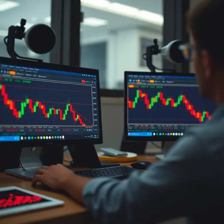 Illustration showing a comparison between demo and real trading accounts on computer screens